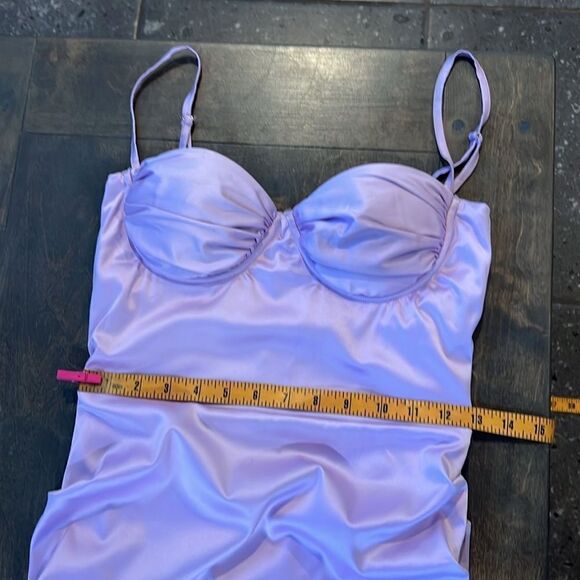 NWT Satin Dress Spaghetti Strap Backless Ruched Bodycon Split Maxi Elegant Dress - Picture 10 of 13